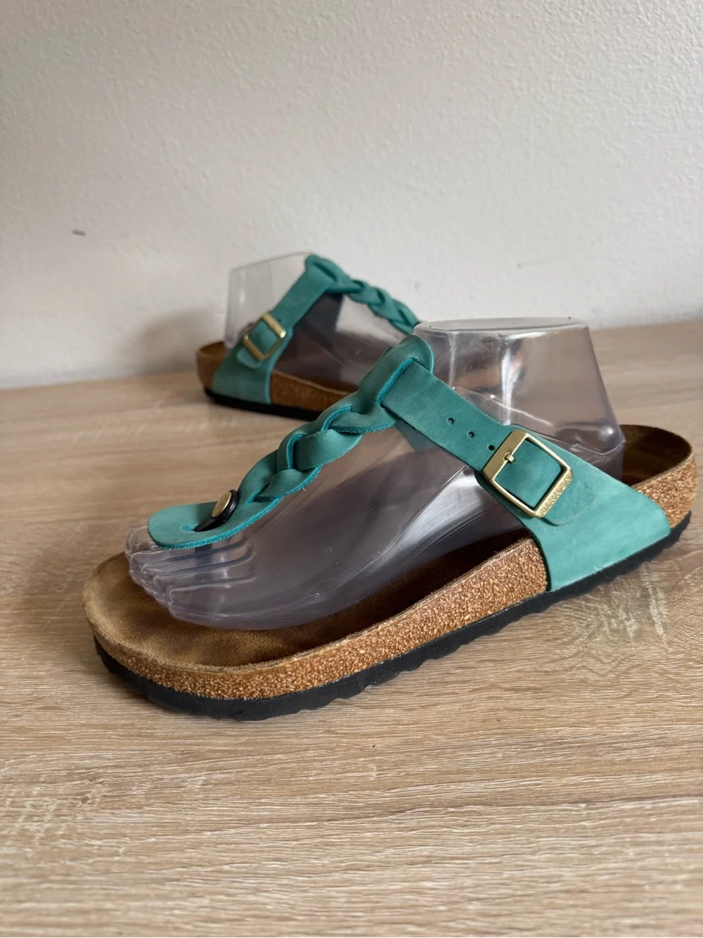 Birkenstock-Gizeh Braided oiled leather sandals in Biscay Bay women’s Sz 40/9